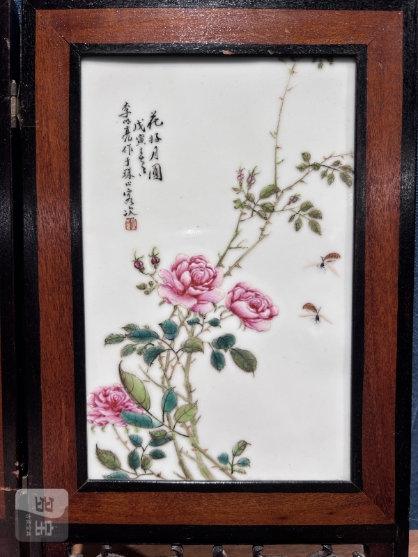 1938年作 李明亮粉彩四季虫草图册页瓷板一套（四幅） - 图3